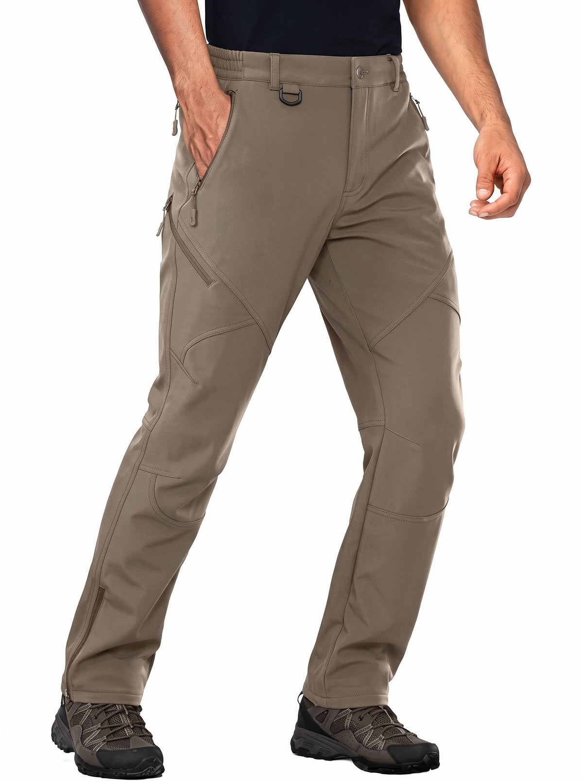 Mens Hunting Pants, Water Repellent Softshell Ski Pants with Fleece Lining, 6 Zip Pockets and Leg Zippers for Winter Hiking