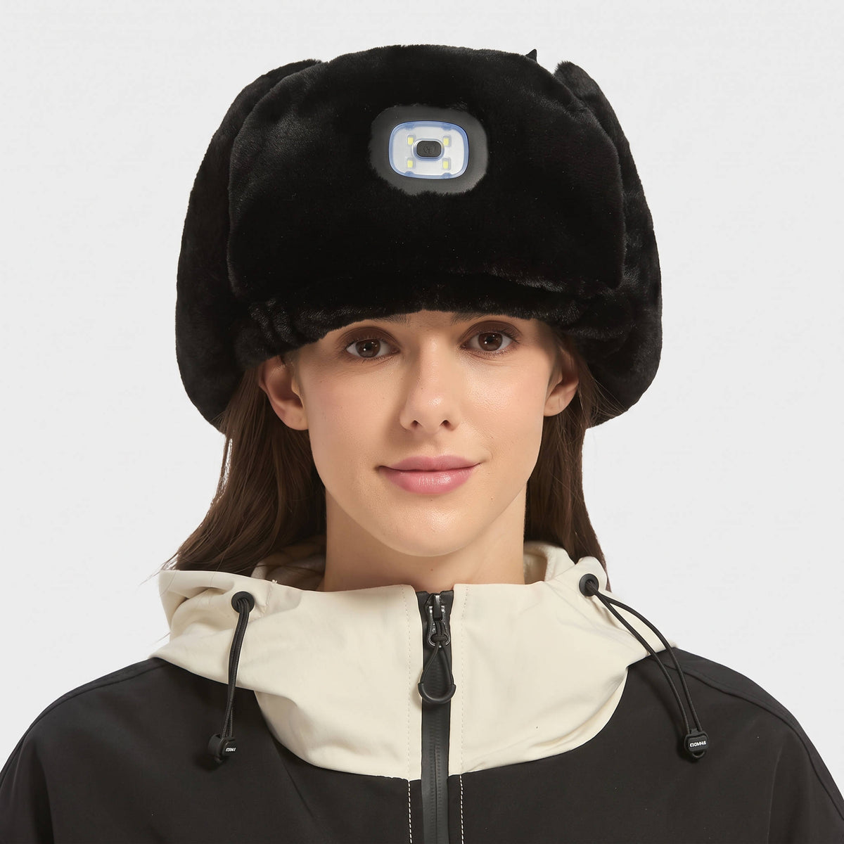 Heated Trapper Hat for Men, Rechargeable Winter Hat with LED Light, Faux Fur Ushanka Hunting Cap for Outdoor Use