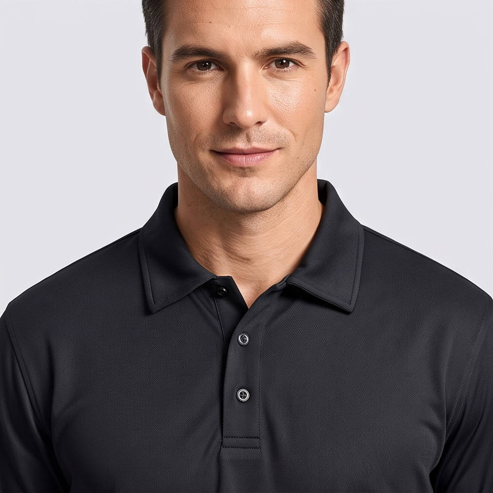 Mens Polo Shirts, Quick Dry Long Sleeve Tactical Golf Shirt, 3 Button Pique Jersey Performance Shirt