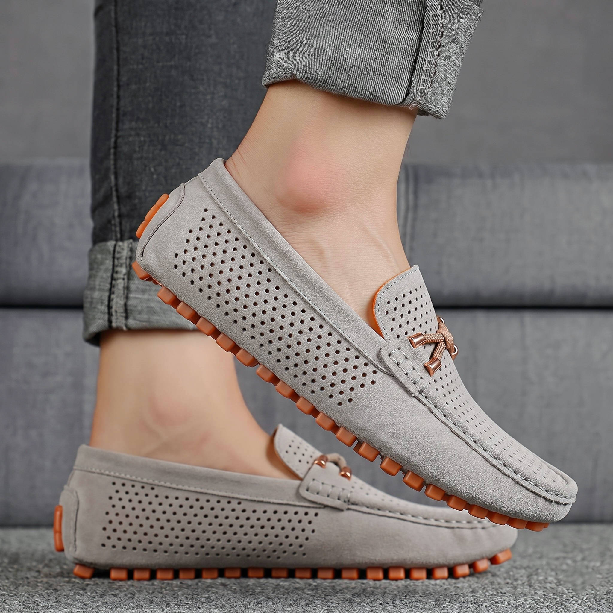 Men's Perforated Slip on Loafers, Breathable Driving Shoes, Casual Hollow Out Summer Moccasins