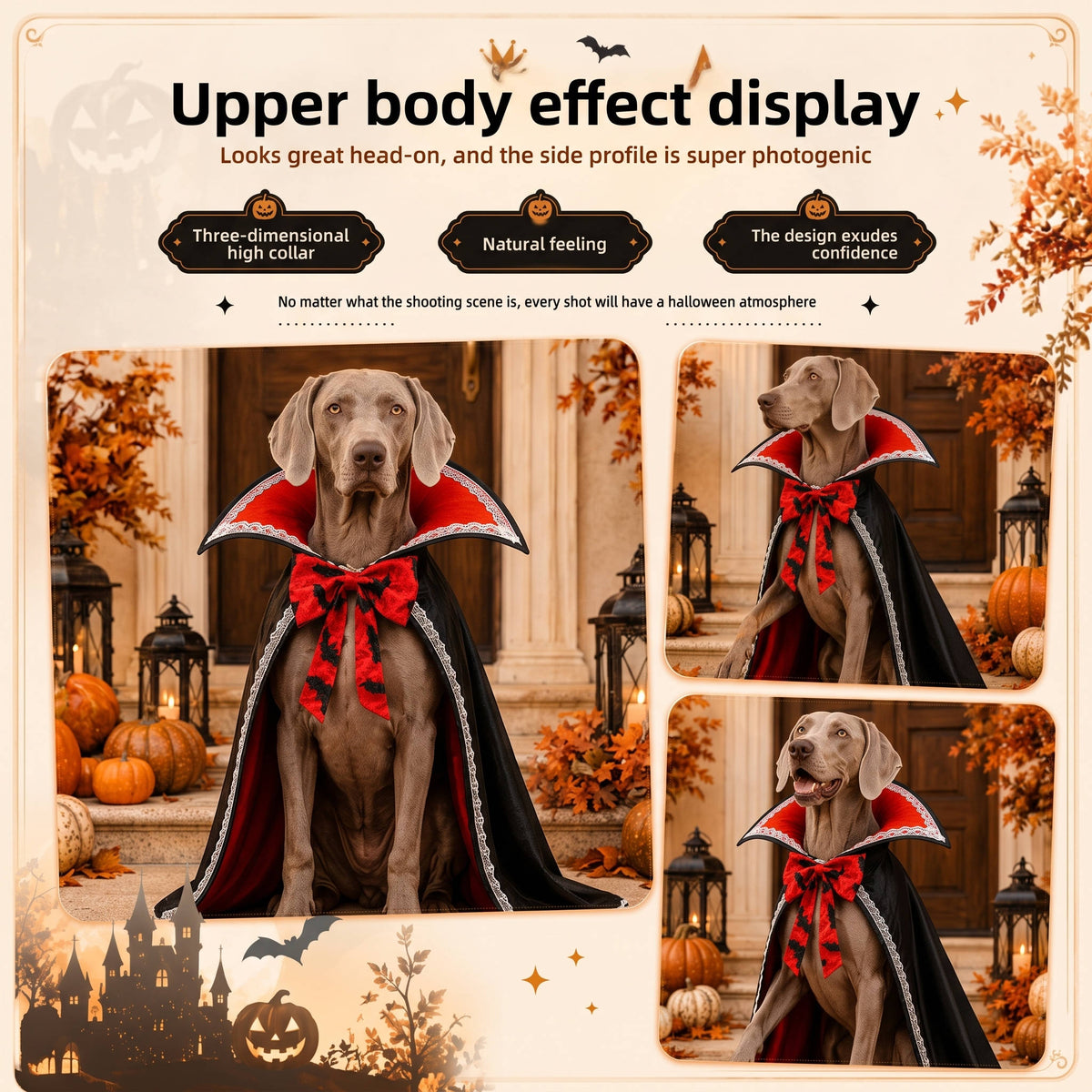 Halloween Vampire Dog Cape, Spooky Pet Costume for Dogs and Halloween Parties