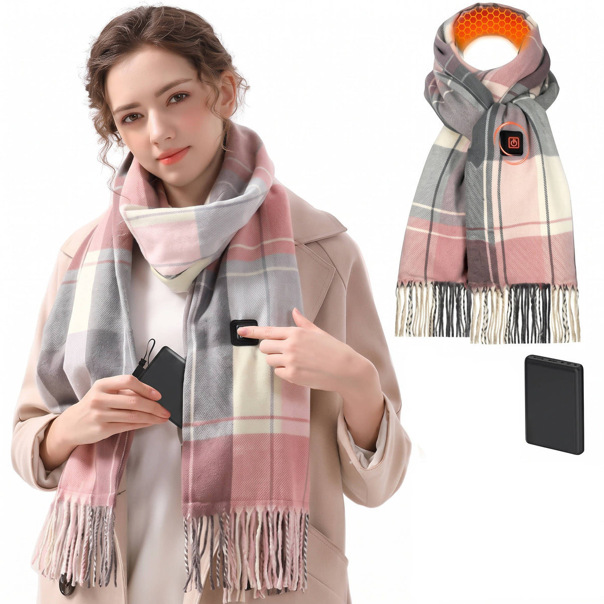 Womens Heated Scarf, Rechargeable Electric Neck Warmer with 5000mAh Battery and 3 Temperature Levels for Winter