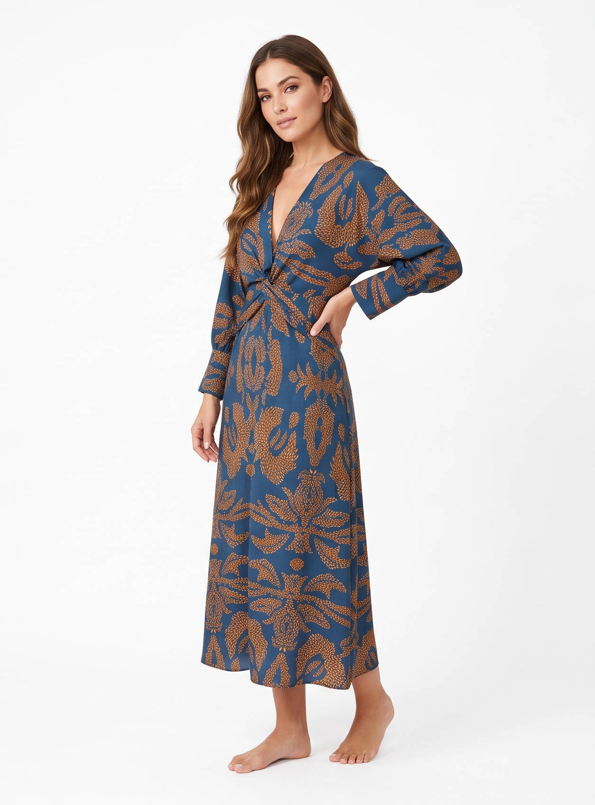 Womens Fall Wedding Guest Dress, V Neck Maxi Dress, Long Sleeve Elegant Formal Dress