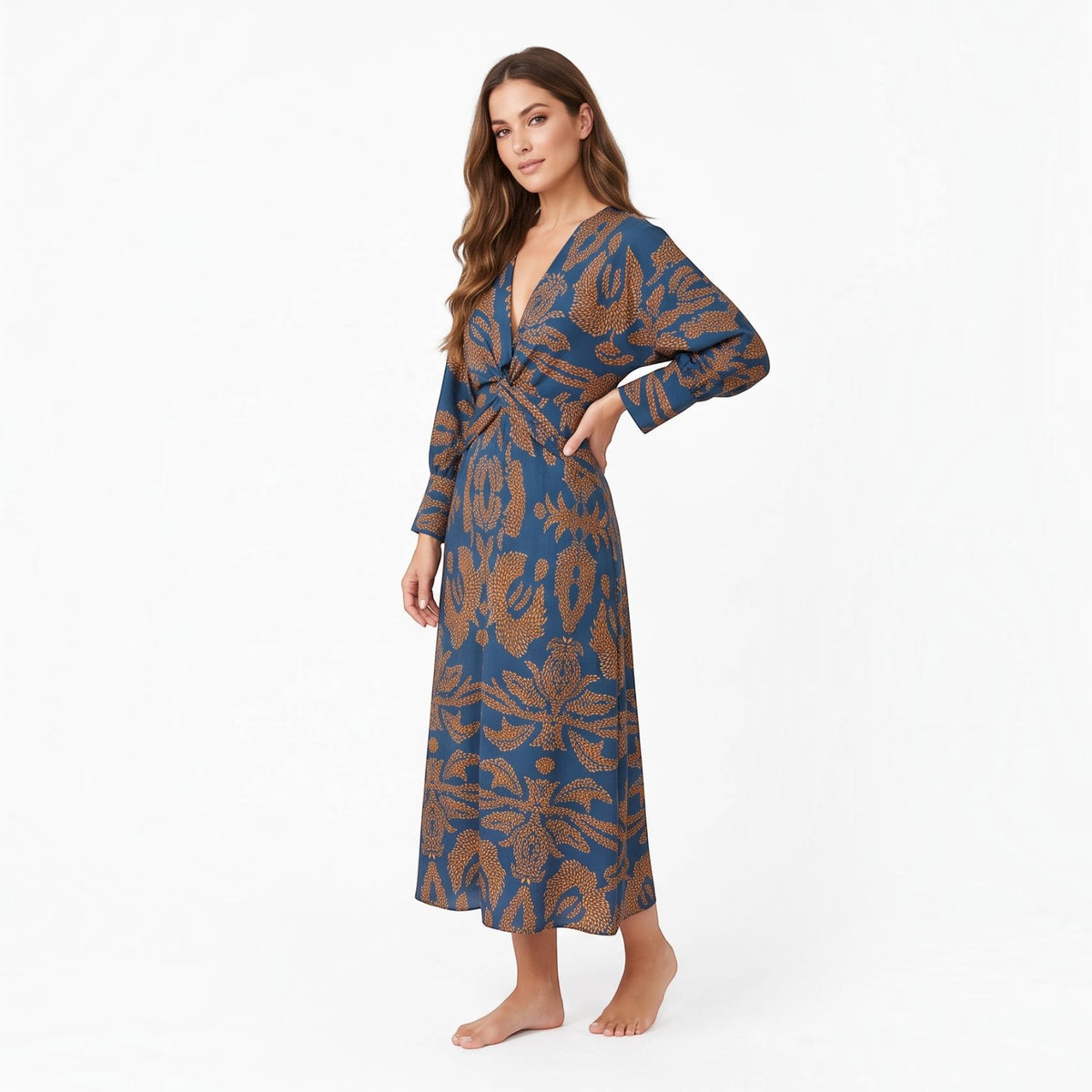 Womens Fall Wedding Guest Dress, V Neck Maxi Dress, Long Sleeve Elegant Formal Dress