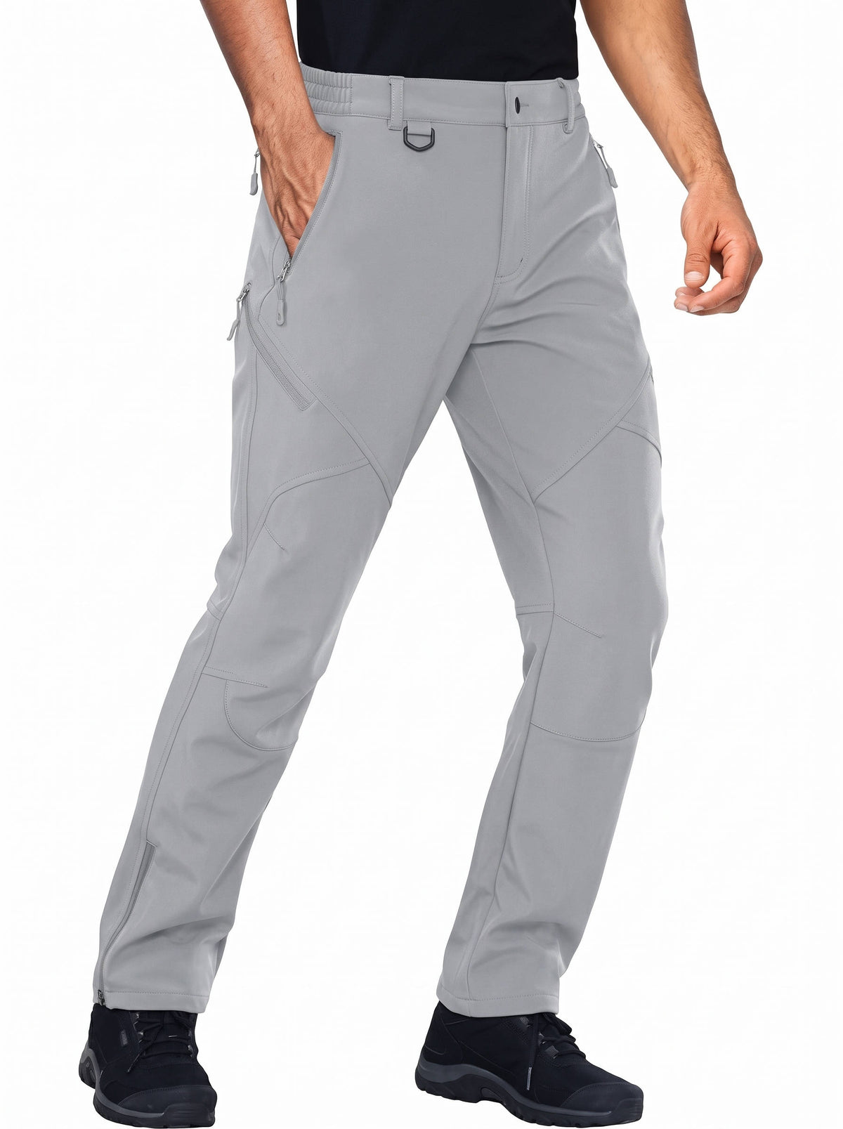 Mens Hunting Pants, Water Repellent Softshell Ski Pants with Fleece Lining, 6 Zip Pockets and Leg Zippers for Winter Hiking