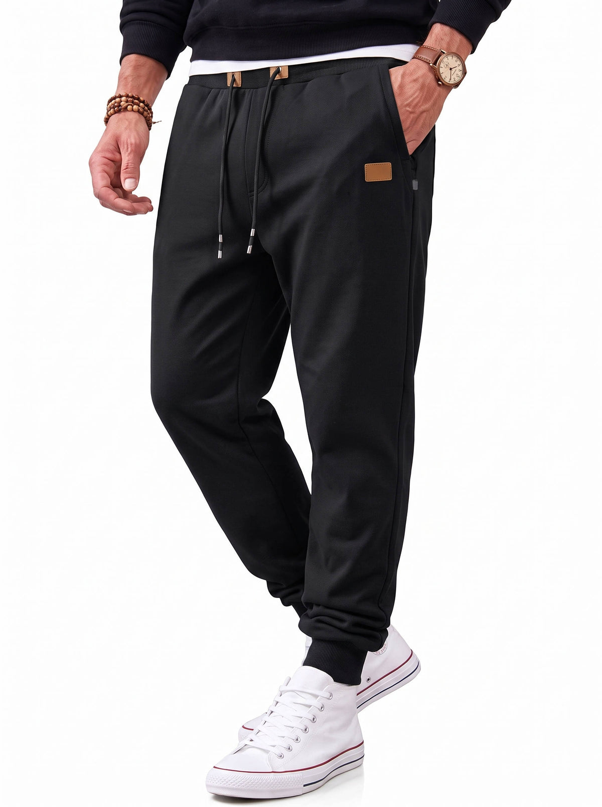 Mens Fleece Lined Joggers, Warm Sweatpants with Zipper Pockets for Winter Casual and Outdoor Wear