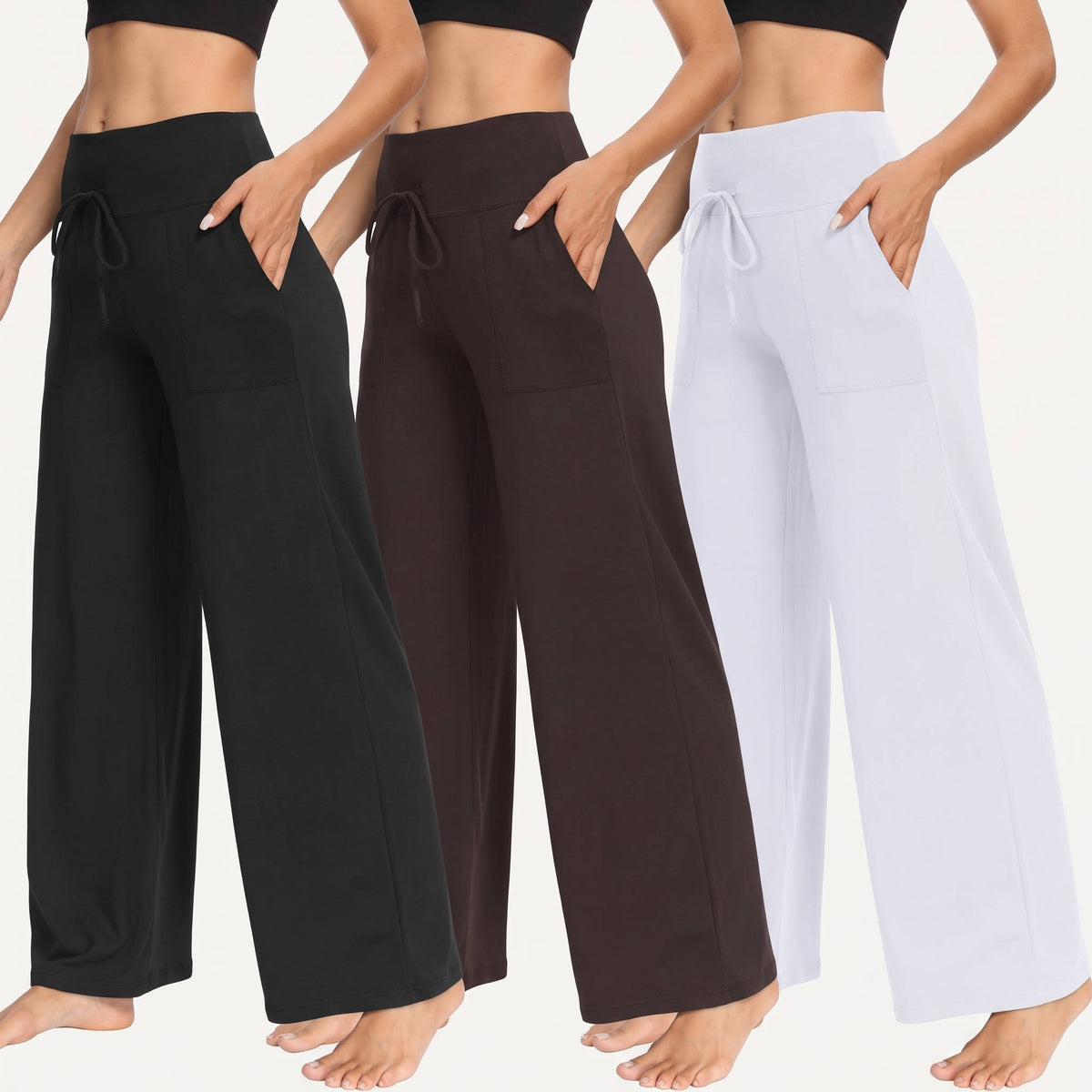 Womens Wide Leg Sweatpants, 3 Pack Loose Fit Pants with Pockets for Yoga Lounge Casual Wear and Everyday Comfort