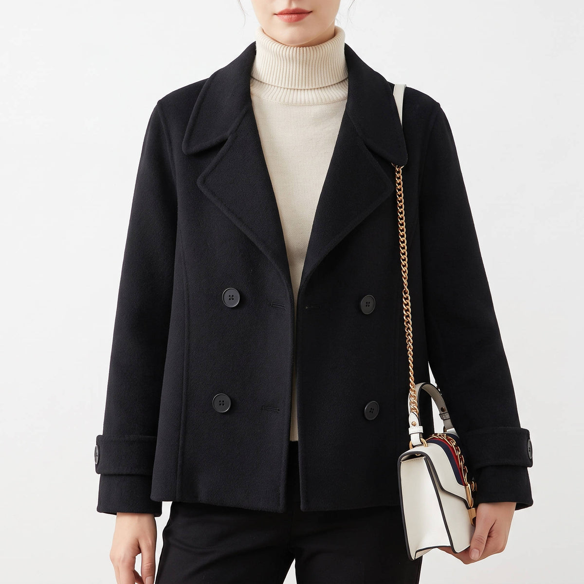 Women's Wool Pea Coat, Classic Winter Jacket, Warm Macaron Wool Outerwear