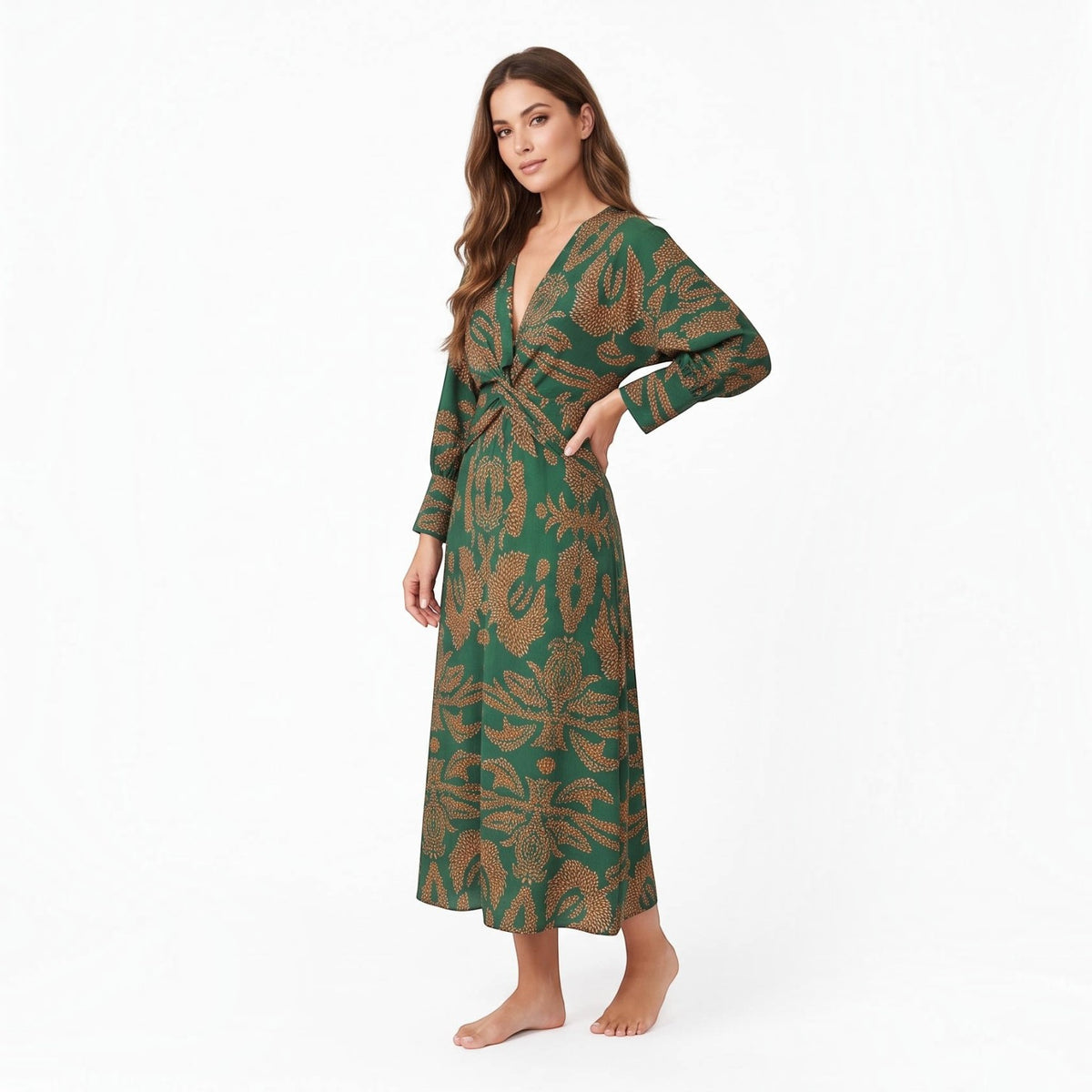 Womens Fall Wedding Guest Dress, V Neck Maxi Dress, Long Sleeve Elegant Formal Dress