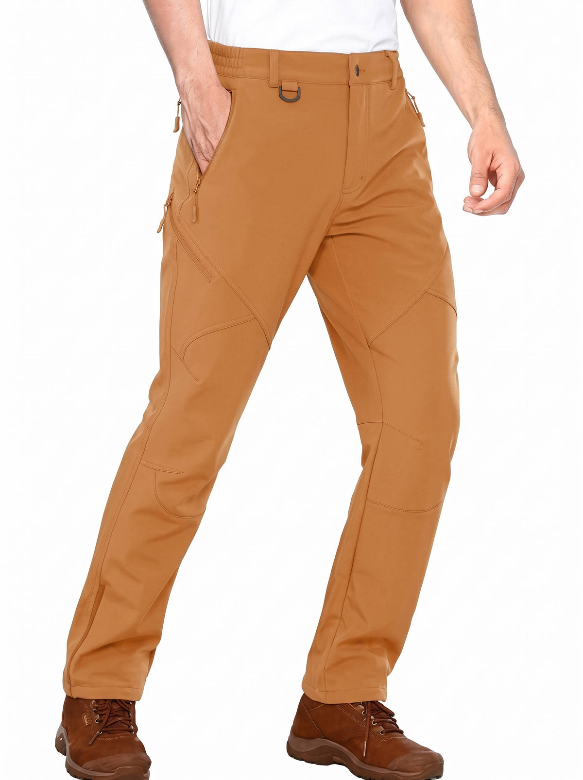 Mens Hunting Pants, Water Repellent Softshell Ski Pants with Fleece Lining, 6 Zip Pockets and Leg Zippers for Winter Hiking