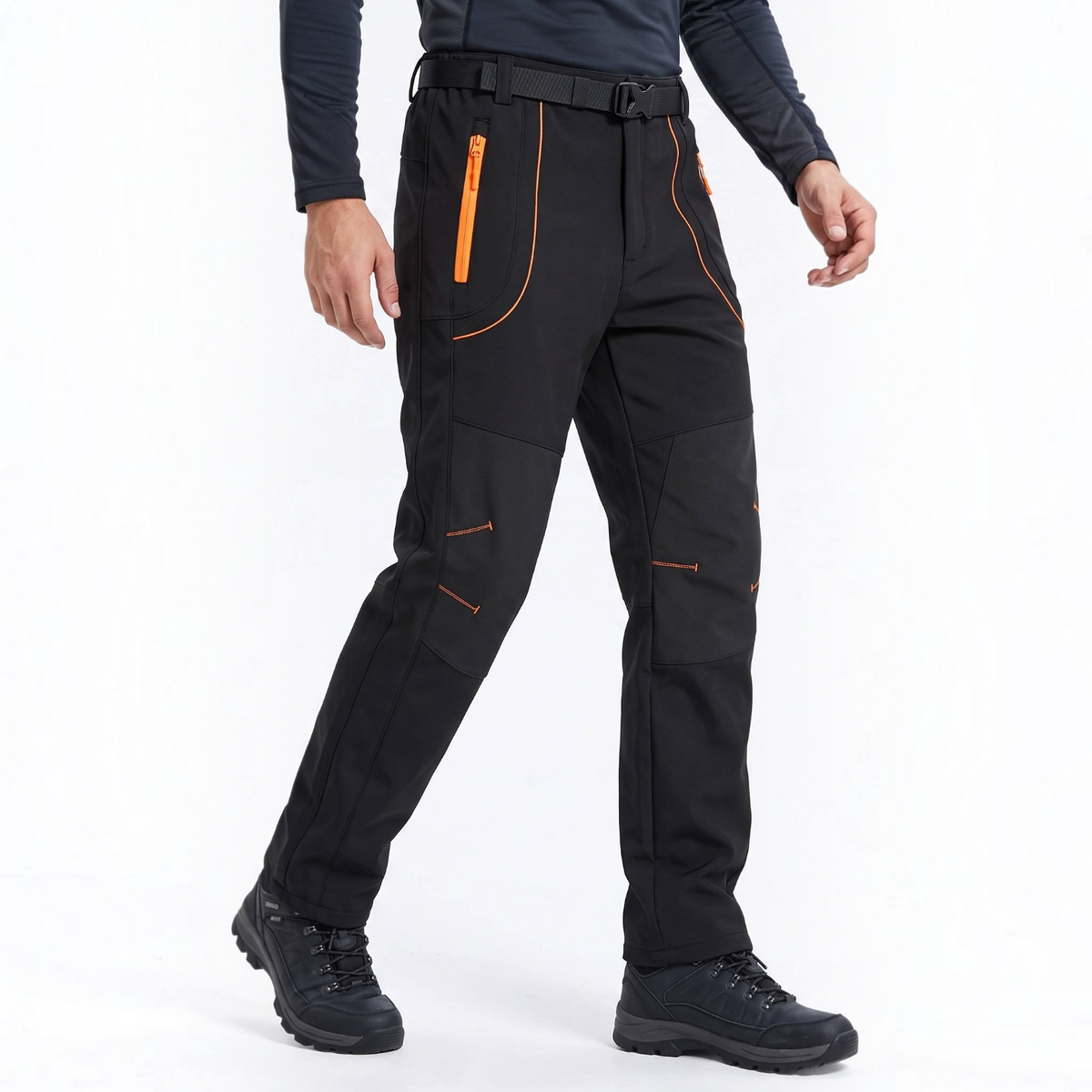 Men's Snow Ski Hiking Pants, Waterproof Fleece Lined Winter Pants with Belt for Skiing, Camping & Ice Fishing