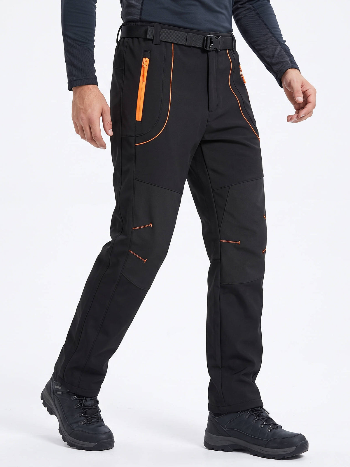 Men's Snow Ski Hiking Pants, Waterproof Fleece Lined Winter Pants with Belt for Skiing, Camping & Ice Fishing