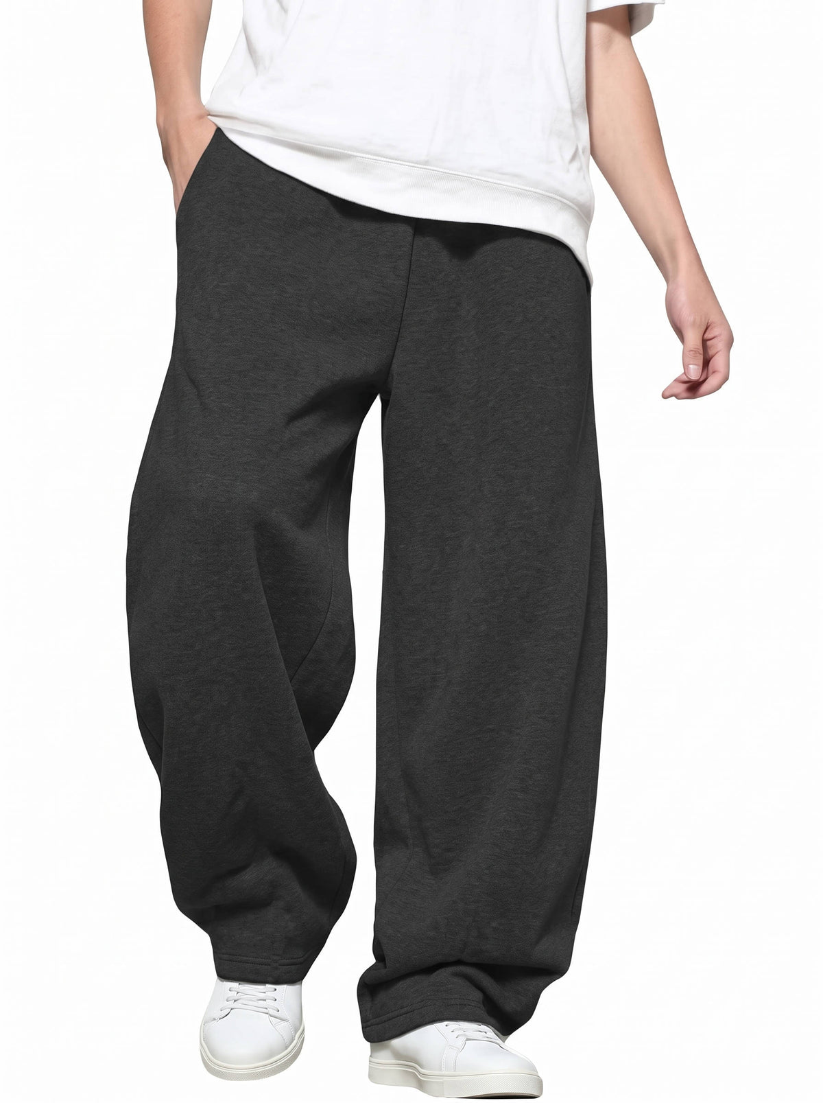 Mens Wide Leg Sweatpants, Baggy Cotton Joggers with Elastic Drawstring Waist and Deep Pockets for Casual Everyday Wear