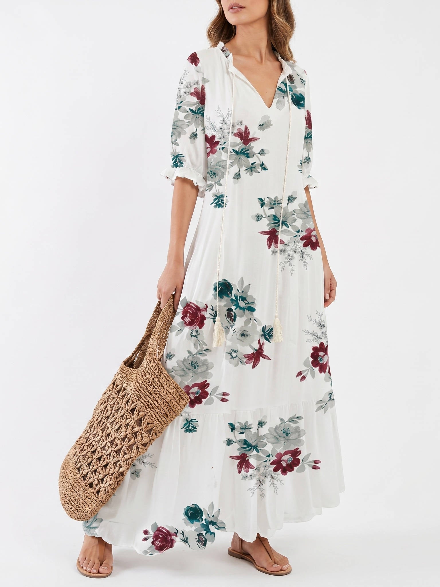Boho Cover Up Dress, Flowy Casual Dress for Beach Travel and Daily Wear