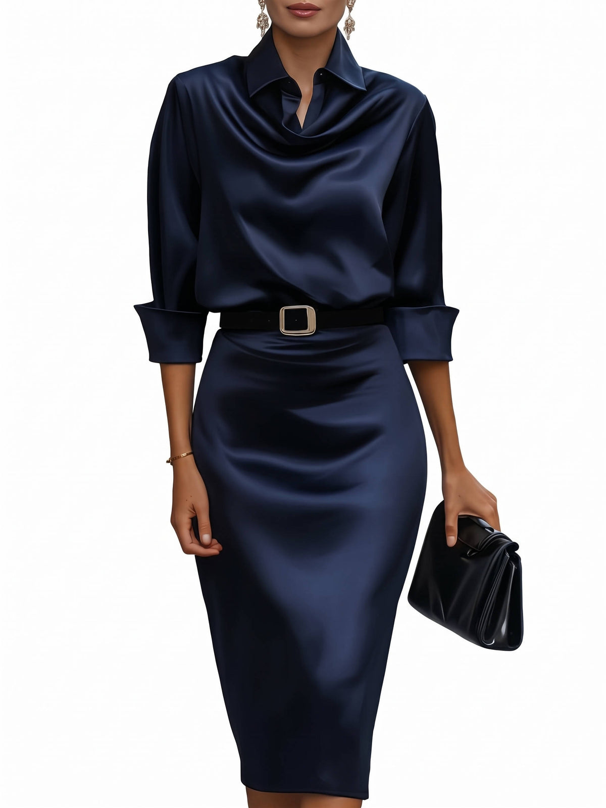 Womens Midi Dress, Satin V Neck Sleeveless Cocktail Dress for Wedding Guests, Parties and Special Occasions
