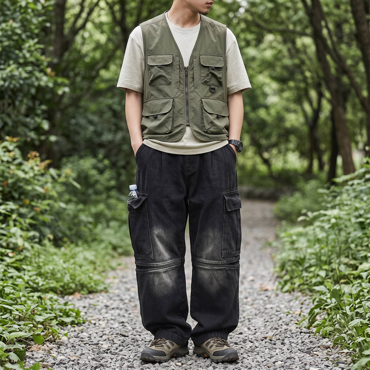 Mens Heavyweight Jeans Cargo Baggy Pants, Durable Loose Fit Cargo Denim for Casual Streetwear