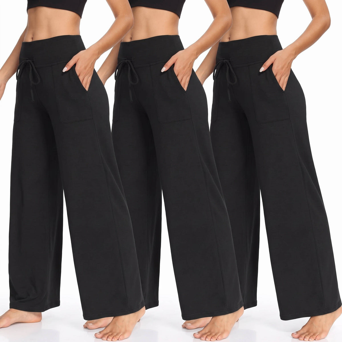 Womens Wide Leg Sweatpants, 3 Pack Loose Fit Pants with Pockets for Yoga Lounge Casual Wear and Everyday Comfort