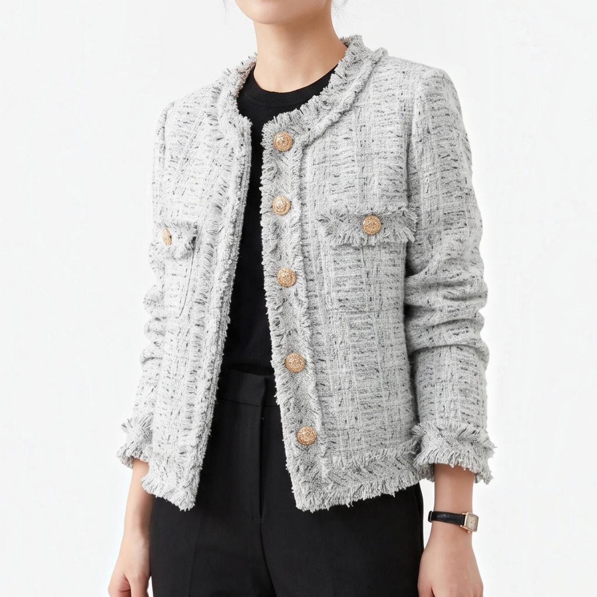 Womens Tweed Jacket, Classic Textured Blazer, Elegant Casual Outerwear