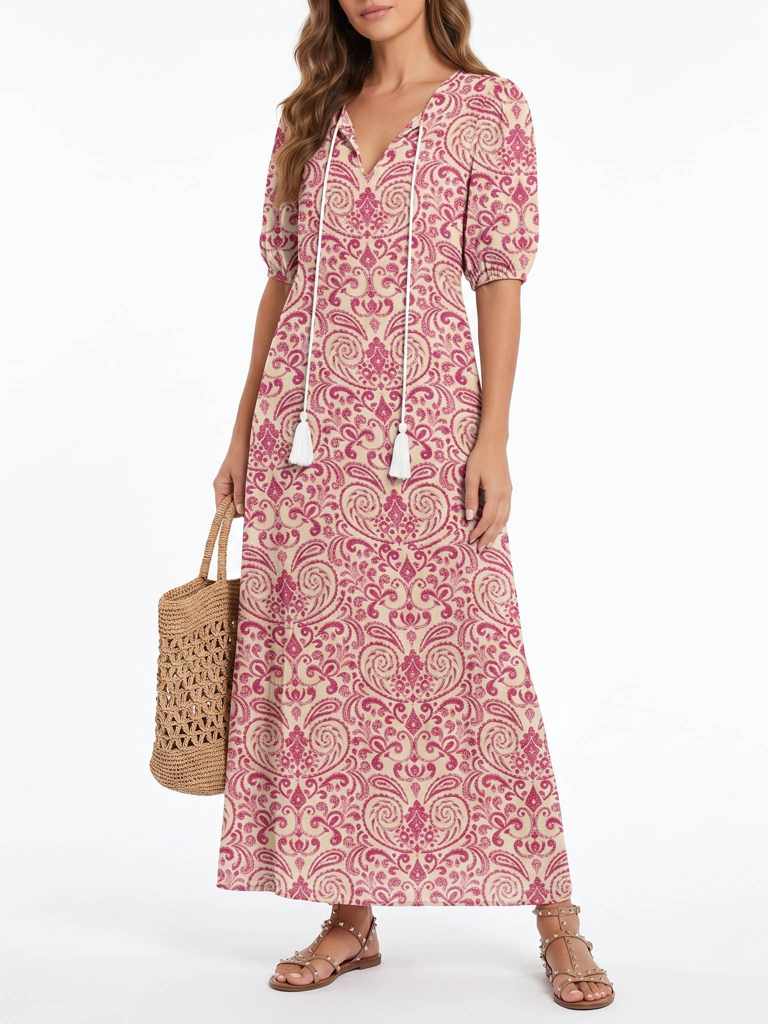 Boho Cover Up Dress, Flowy Casual Dress for Beach Travel and Daily Wear
