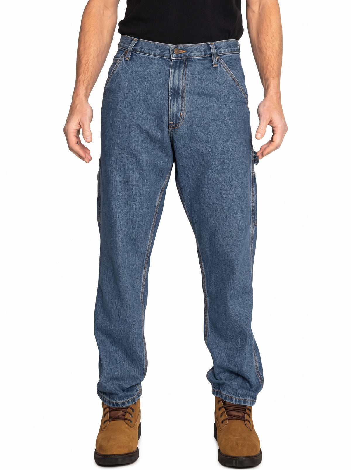 Mens Carpenter Jeans, Relaxed Fit Denim Pants, Utility Pocket and Hammer Loop Work Jeans