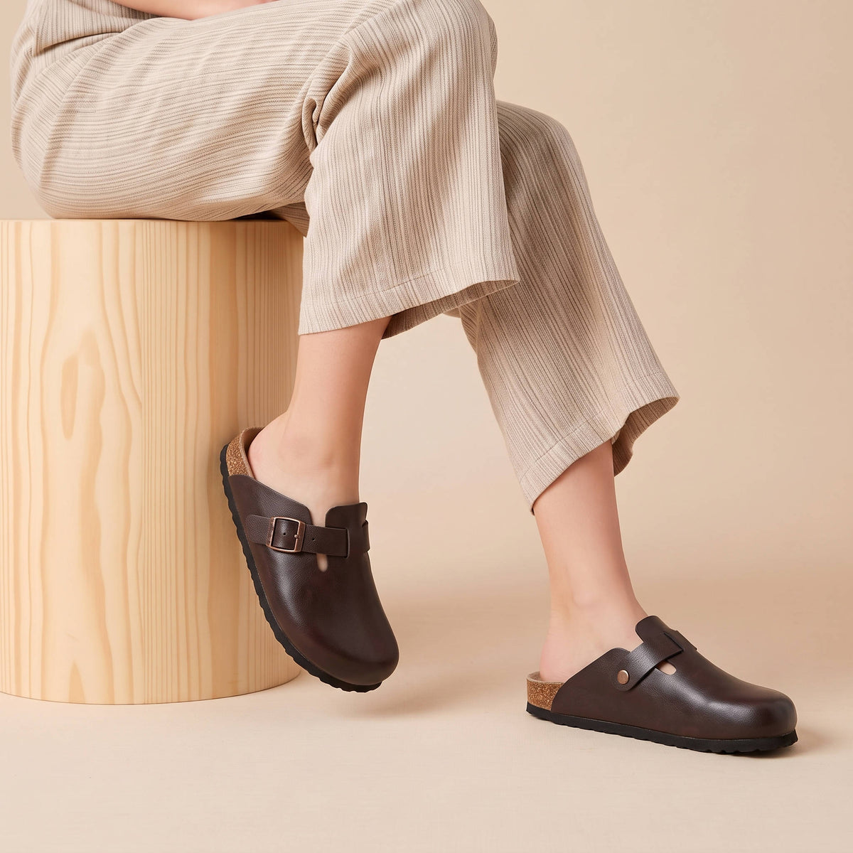Womens Vegan Suede Clogs, Cork Footbed Slip on Shoes, Comfortable Casual Potato Shoes