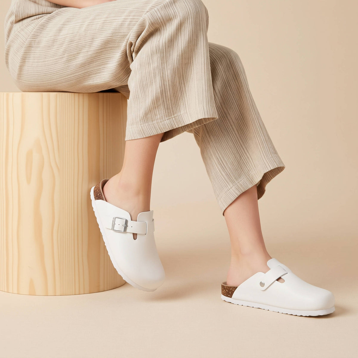 Womens Vegan Suede Clogs, Cork Footbed Slip on Shoes, Comfortable Casual Potato Shoes
