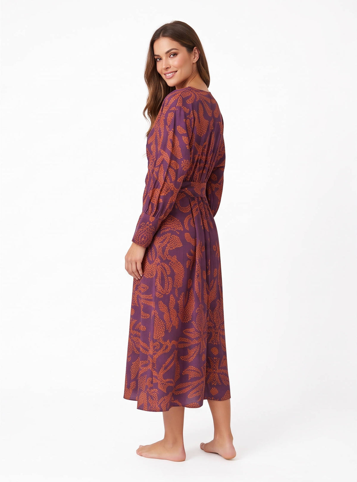 Womens Fall Wedding Guest Dress, V Neck Maxi Dress, Long Sleeve Elegant Formal Dress