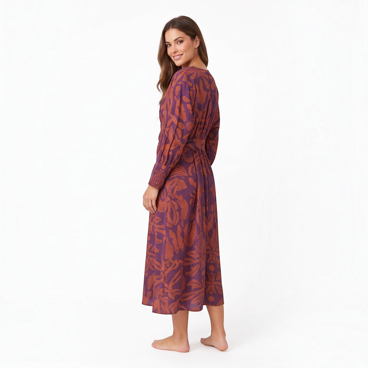Womens Fall Wedding Guest Dress, V Neck Maxi Dress, Long Sleeve Elegant Formal Dress