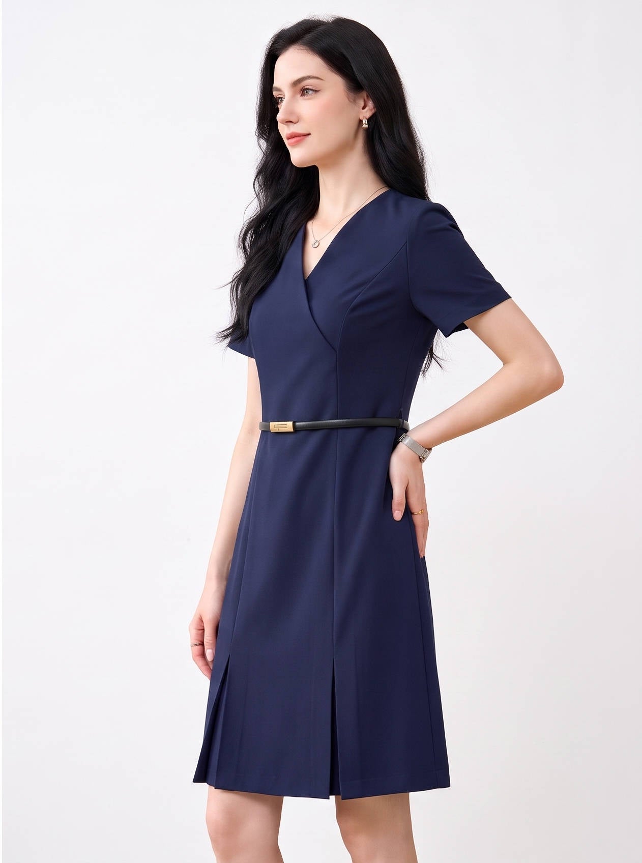 Women's A Line Work Dress, Short Sleeve V Neck Sheath Dress, Professional Business Casual Career Outfit