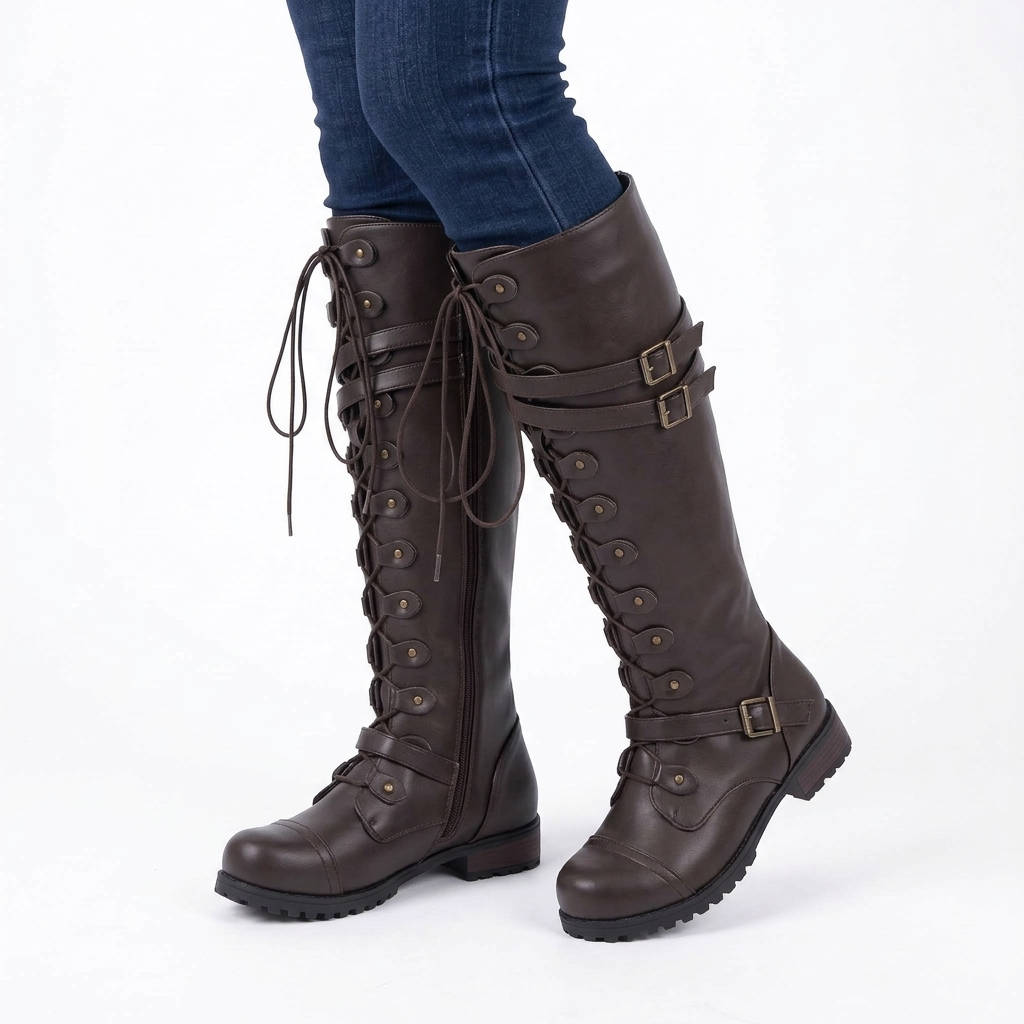 Womens Combat Boots, Lace Up Boots, Buckle Detail Casual Ankle Boots