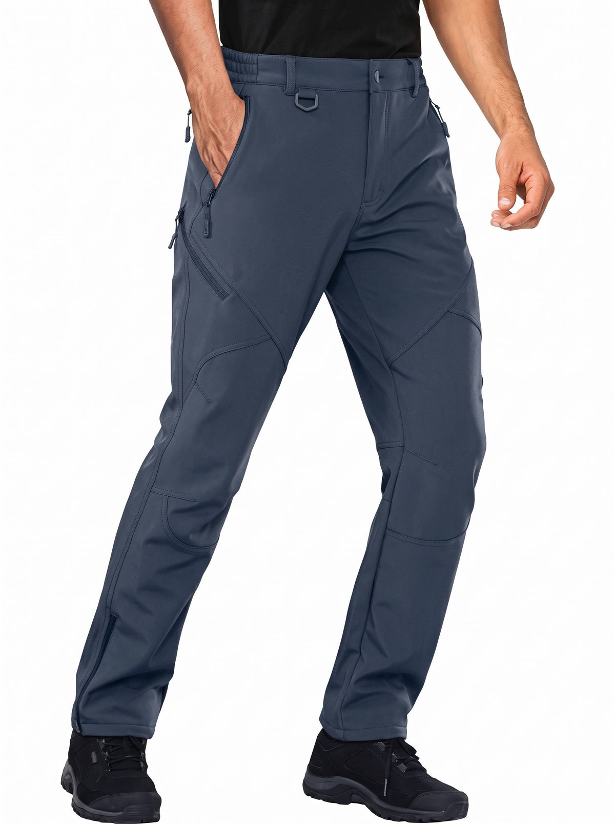 Mens Hunting Pants, Water Repellent Softshell Ski Pants with Fleece Lining, 6 Zip Pockets and Leg Zippers for Winter Hiking