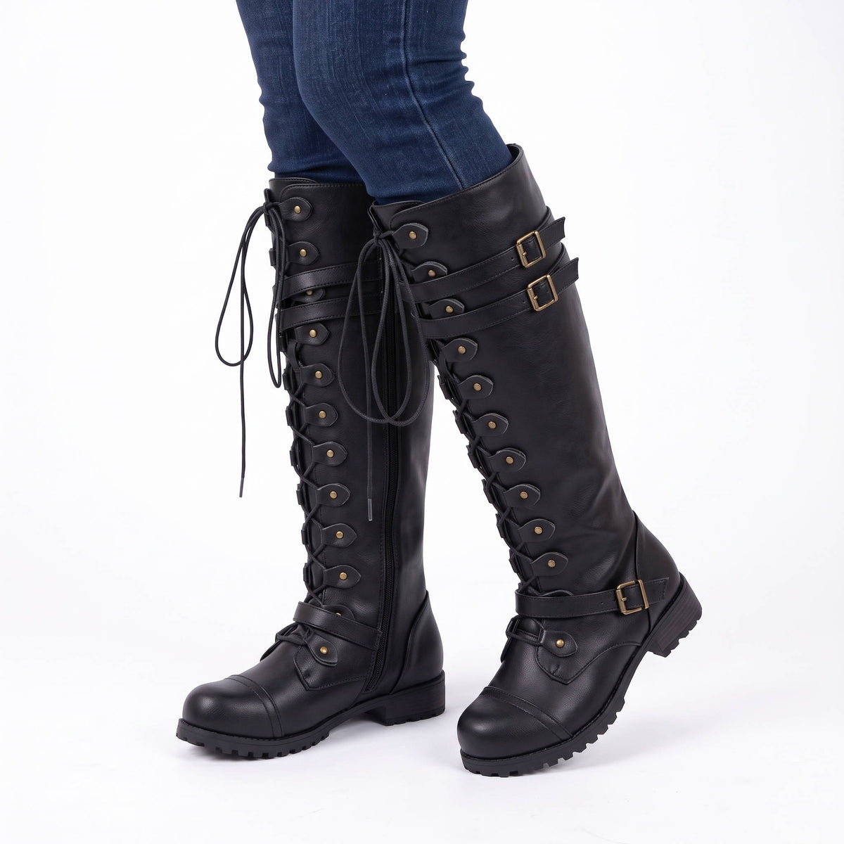 Womens Combat Boots, Lace Up Boots, Buckle Detail Casual Ankle Boots