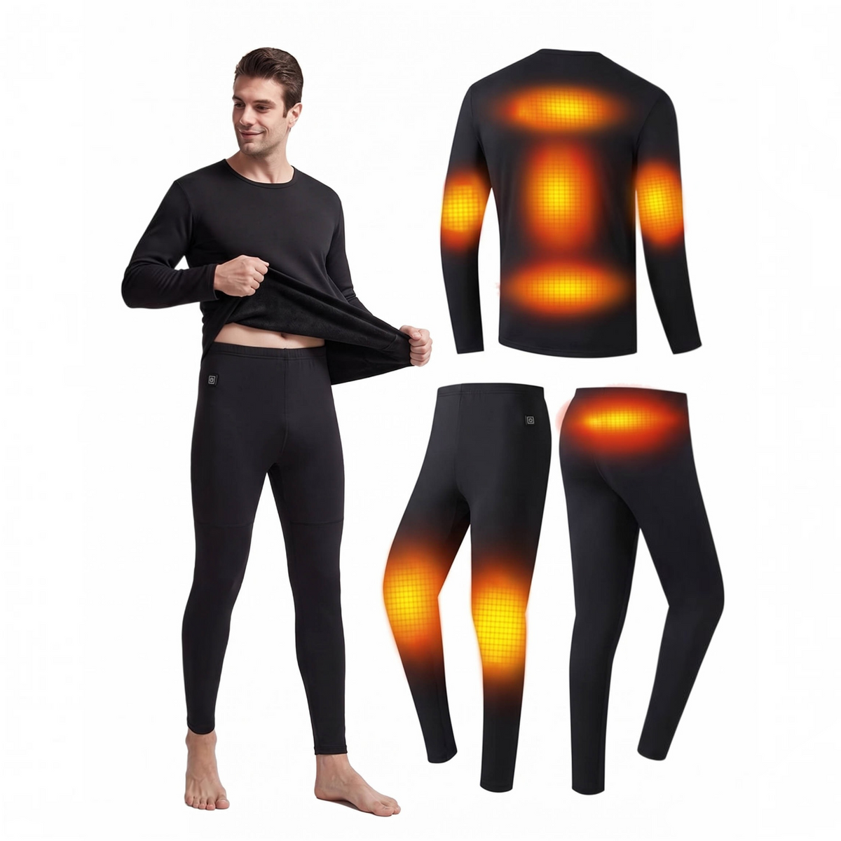 Men's Heated Thermal Underwear Set, 8 Heating Zones, Heated Shirt & Pants with 2×10000mAh Batteries