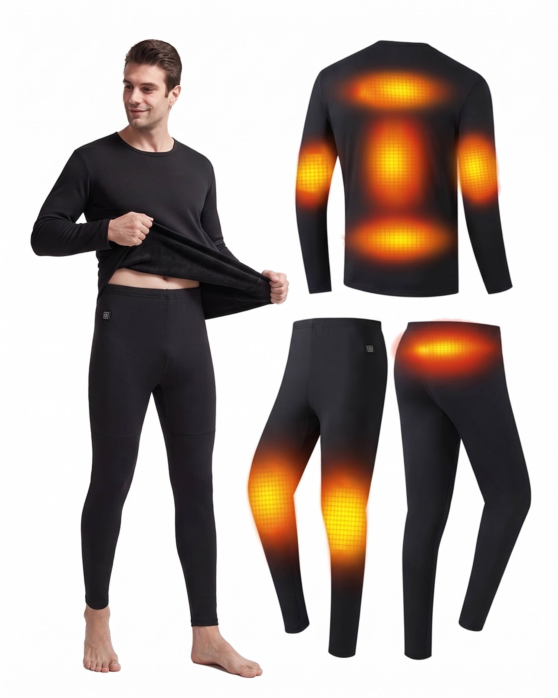 Men's Heated Thermal Underwear Set, 8 Heating Zones, Heated Shirt & Pants with 2×10000mAh Batteries