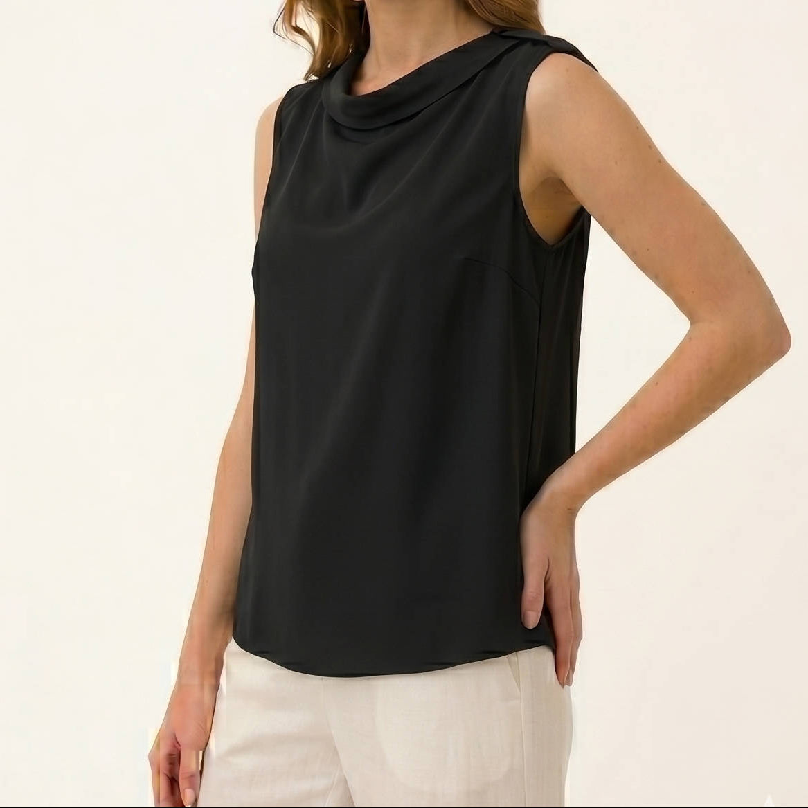 Sleeveless Roll Collar Top, Elegant Casual Womens Top for Daily Fashion