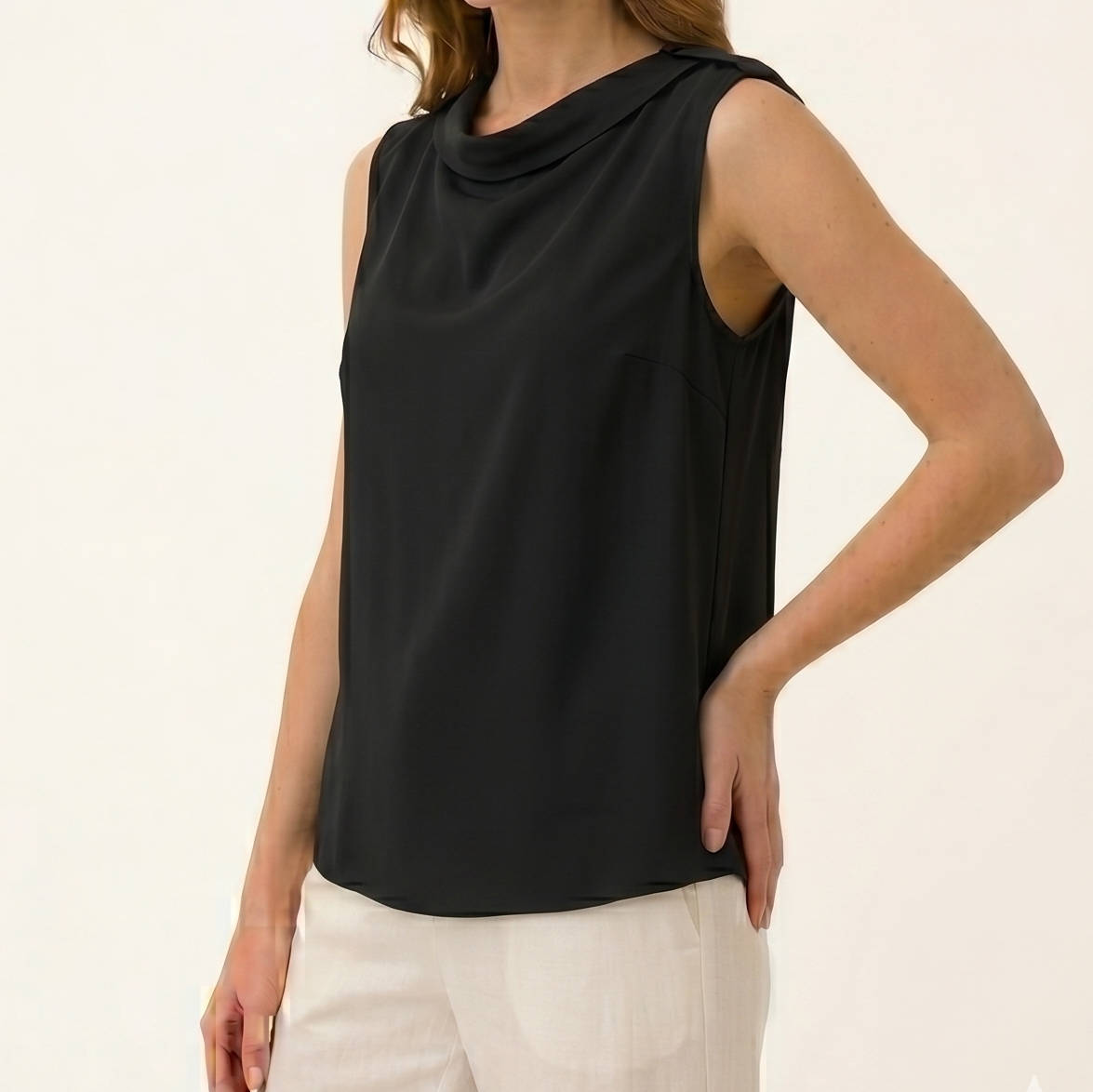 Sleeveless Roll Collar Top, Elegant Casual Women’s Top for Daily Fashion