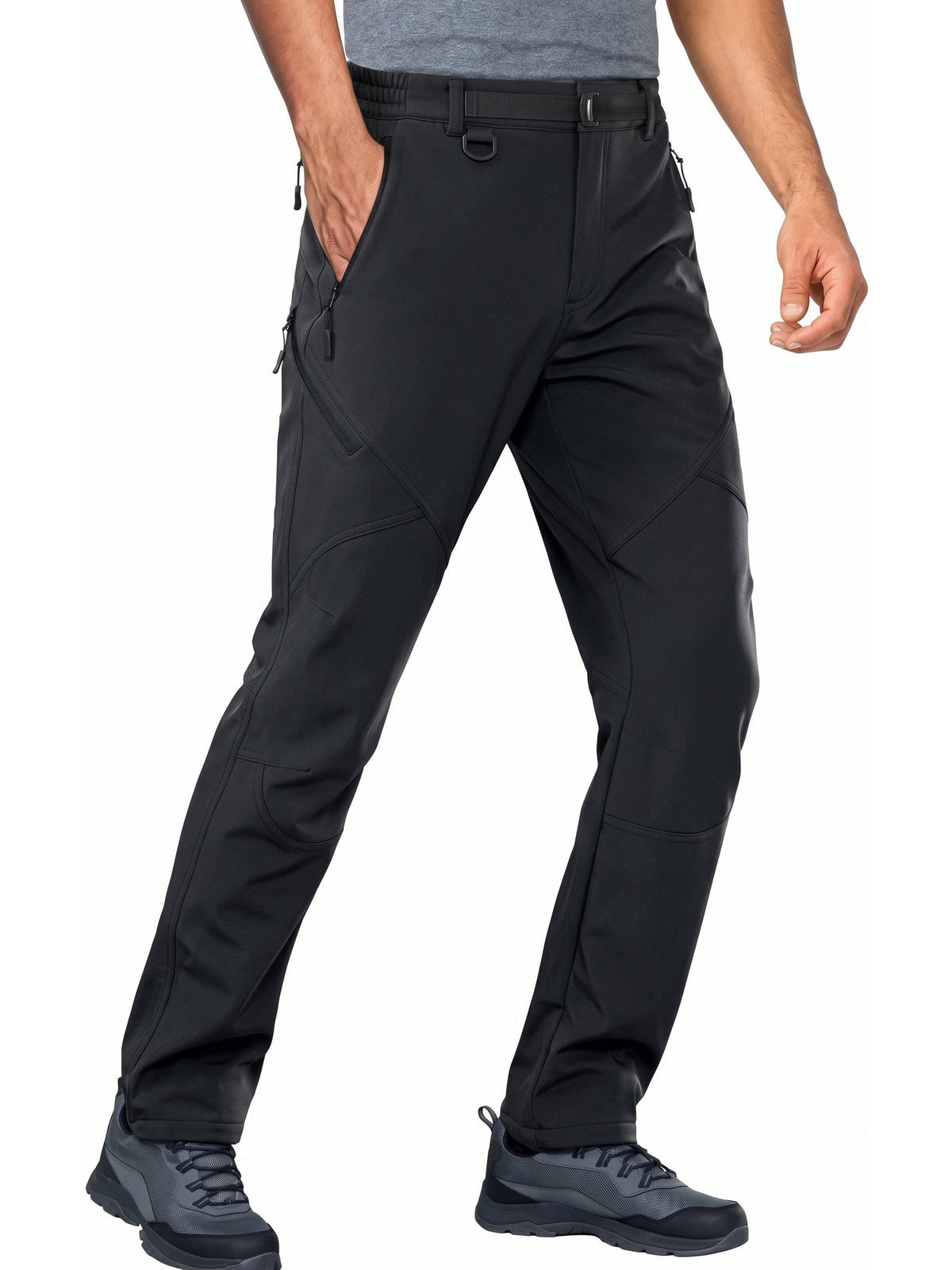 Mens Hunting Pants, Water Repellent Softshell Ski Pants with Fleece Lining, 6 Zip Pockets and Leg Zippers for Winter Hiking