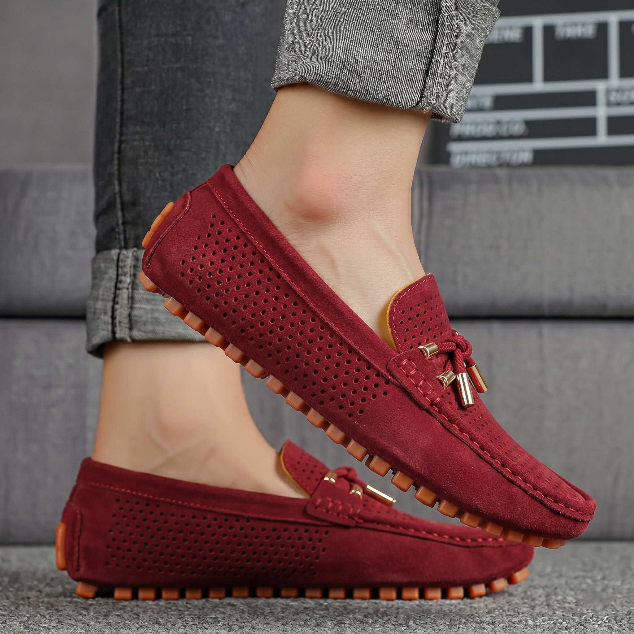 Men's Perforated Slip on Loafers, Breathable Driving Shoes, Casual Hollow Out Summer Moccasins