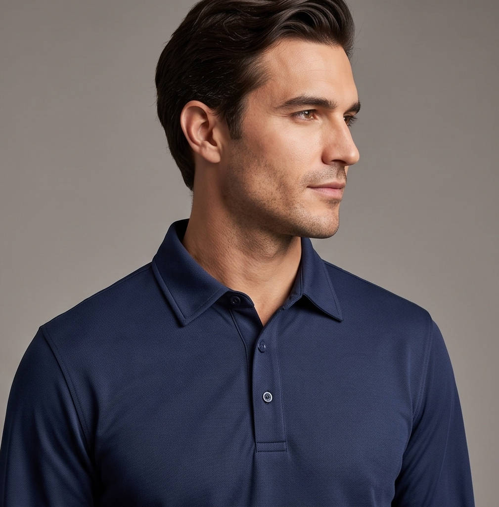 Mens Polo Shirts, Quick Dry Long Sleeve Tactical Golf Shirt, 3 Button Pique Jersey Performance Shirt