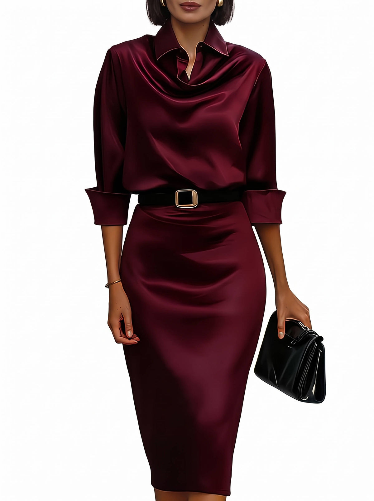 Womens Midi Dress, Satin V Neck Sleeveless Cocktail Dress for Wedding Guests, Parties and Special Occasions