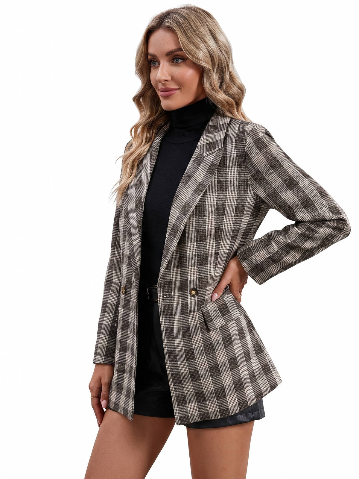 Womens Plaid Houndstooth Blazer, Business Casual Fall Jacket