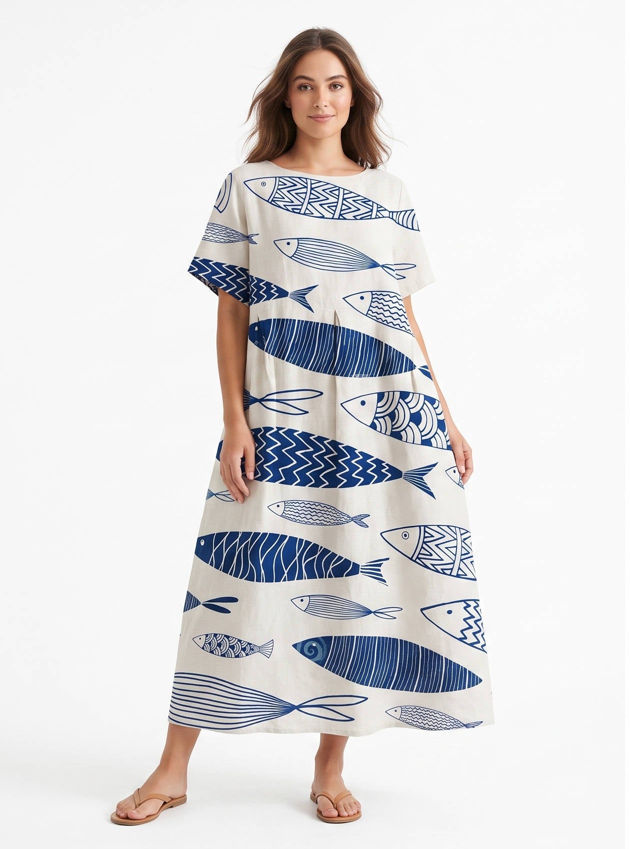 Womens Floral A Line Midi Dress, Short Sleeve Casual Summer Dress