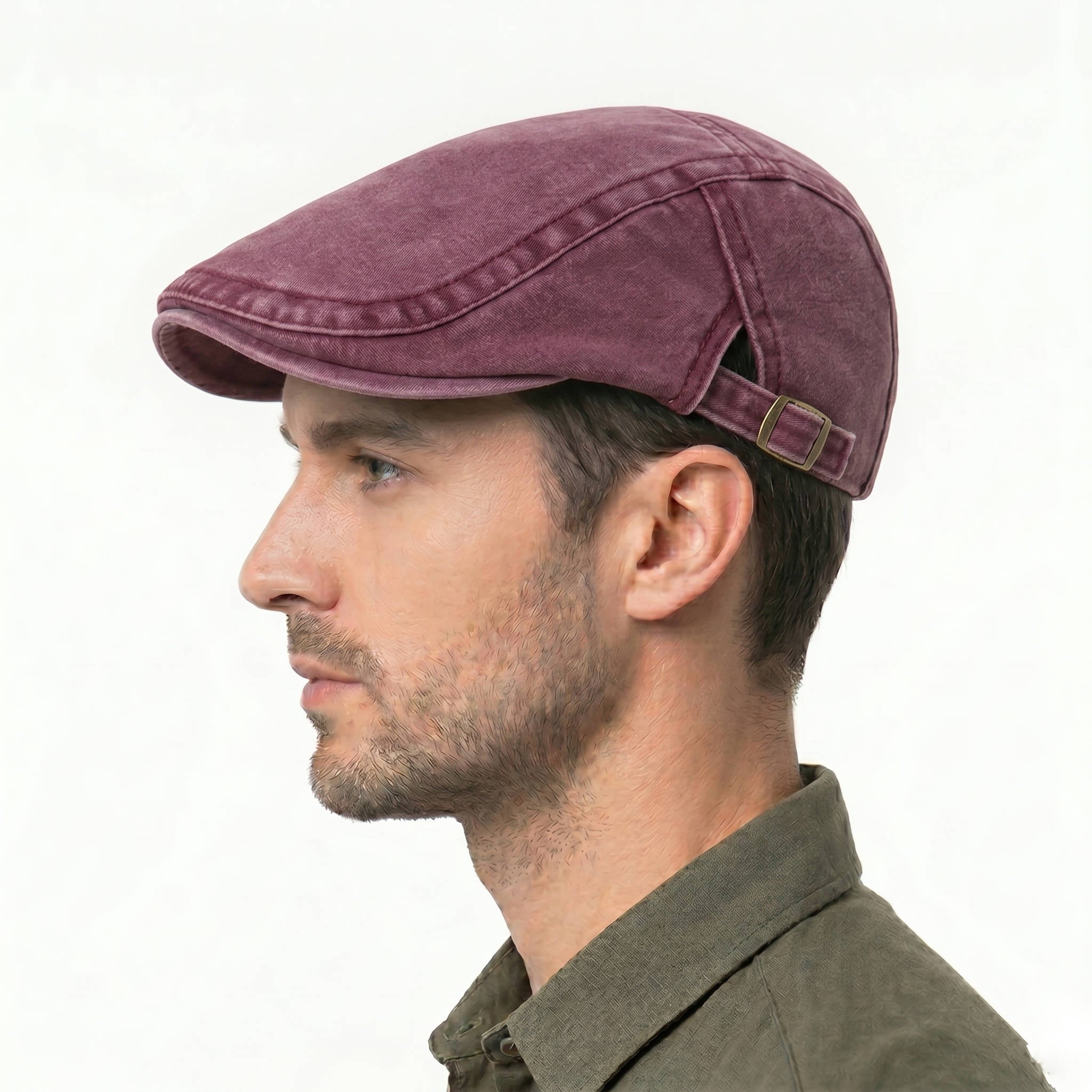 Men's Flat Cap, Washed Denim Newsboy Hat, Vintage Adjustable Ivy Driving Cap
