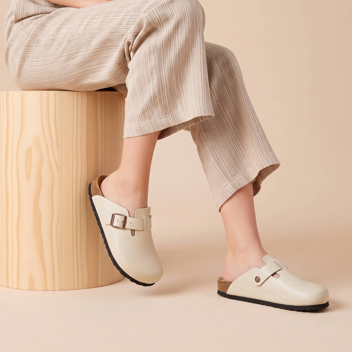 Womens Vegan Suede Clogs, Cork Footbed Slip on Shoes, Comfortable Casual Potato Shoes