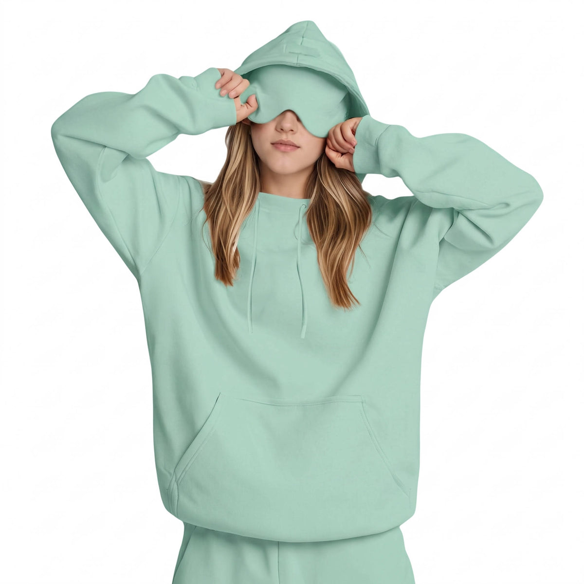 Womens Hoodie, Pullover Sweatshirt with Built In Eye Mask, Long Sleeve Warm Top for Autumn and Winter