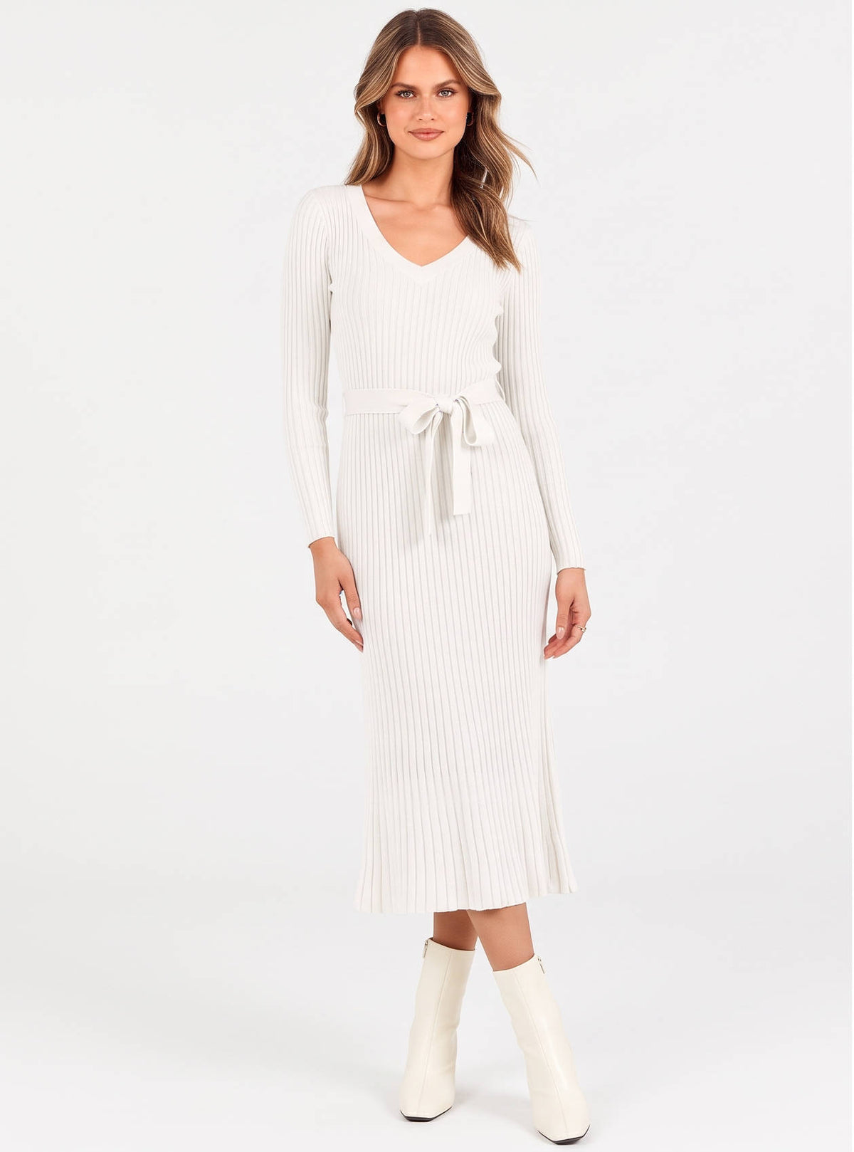 Womens Fall Cable Knit Midi Dress, Long Sleeve V Neck Sweater Dress, 2026 Seasonal Outfit