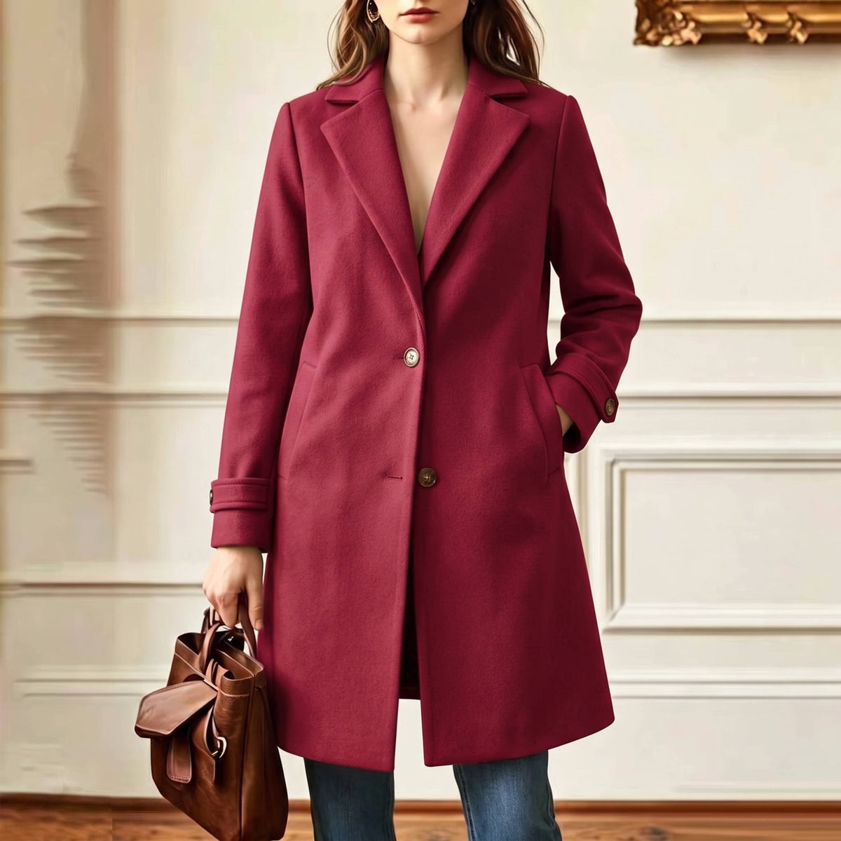 Women's Tweed Coat, Plaid Pattern, Retro Wool Coat with Lapel Collar