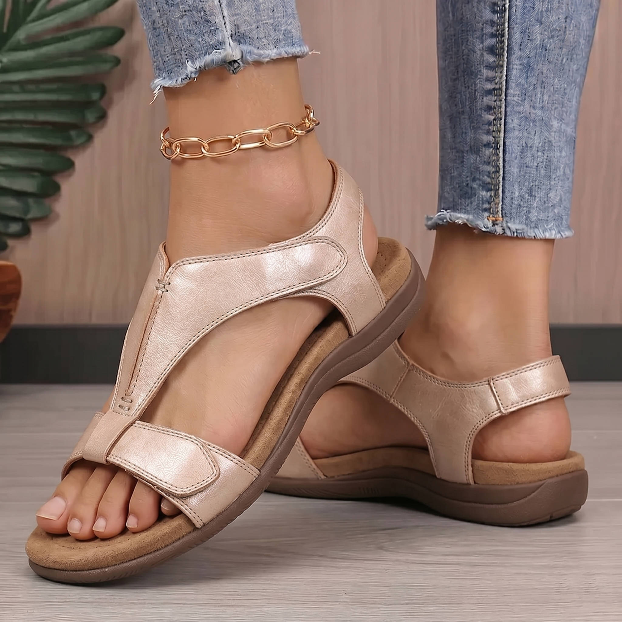 Orthopedic Vegan Leather Sandals, Arch Support Comfort Sandals for Walking and Daily Use
