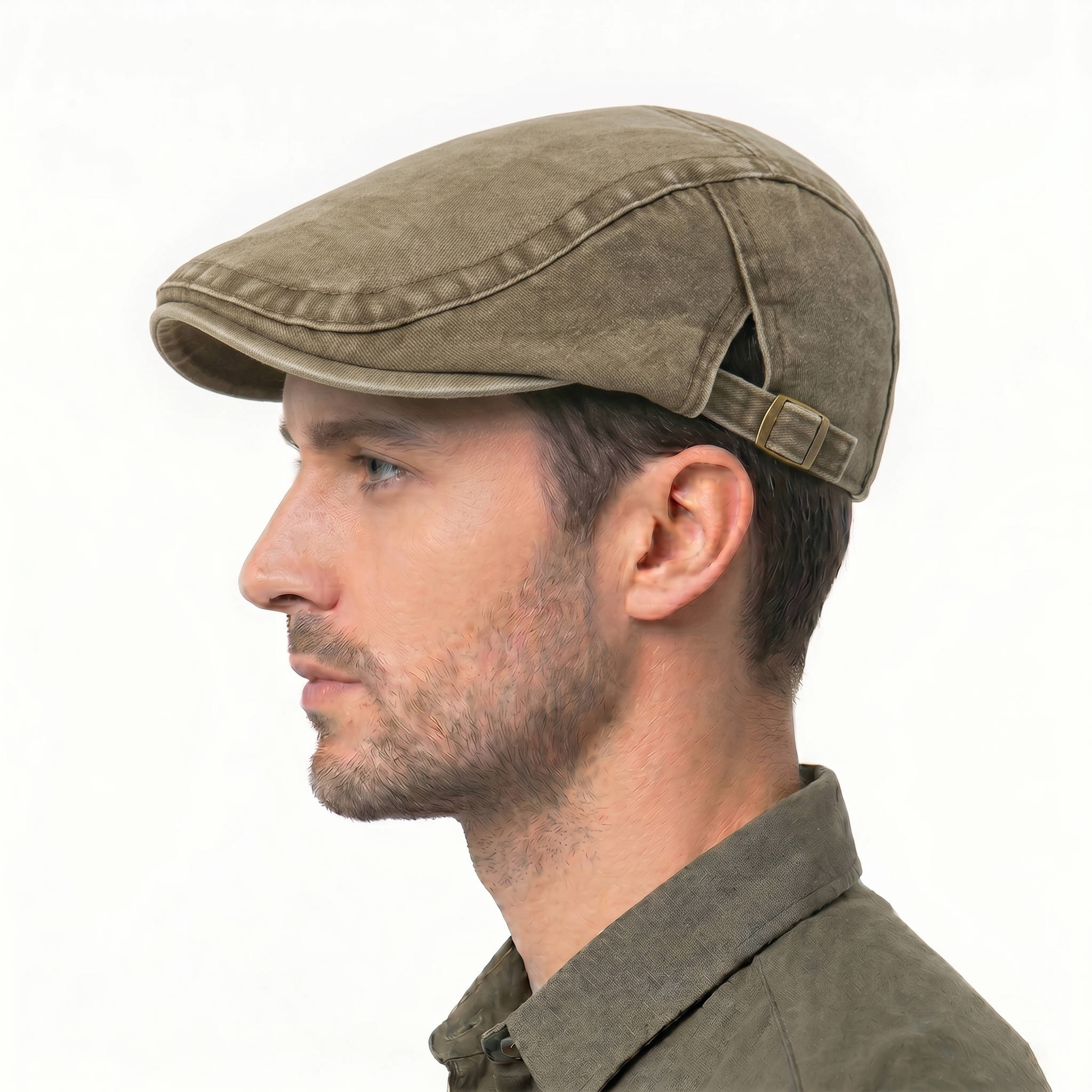 Men's Flat Cap, Washed Denim Newsboy Hat, Vintage Adjustable Ivy Driving Cap