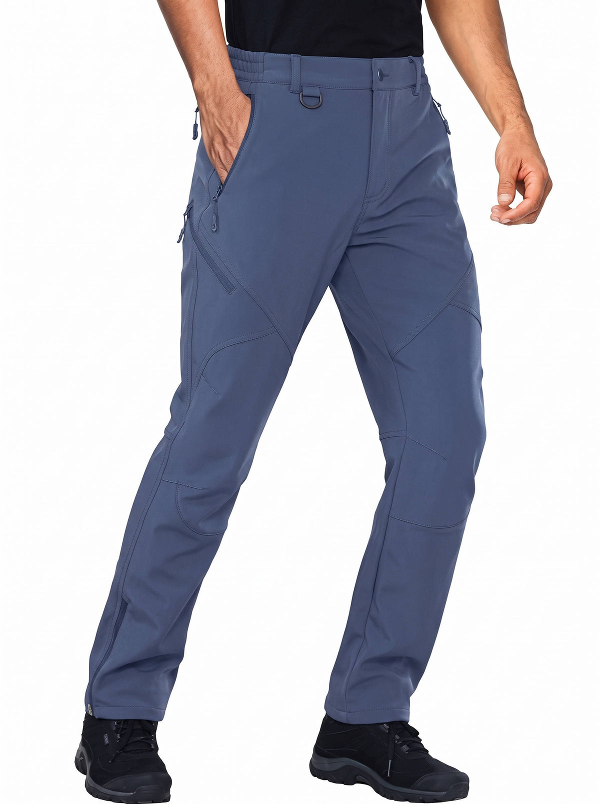 Mens Hunting Pants, Water Repellent Softshell Ski Pants with Fleece Lining, 6 Zip Pockets and Leg Zippers for Winter Hiking